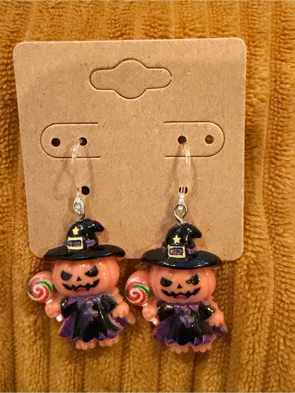 Halloween Pumpkin Witch Earrings - Orange & Black- hypoallergenic